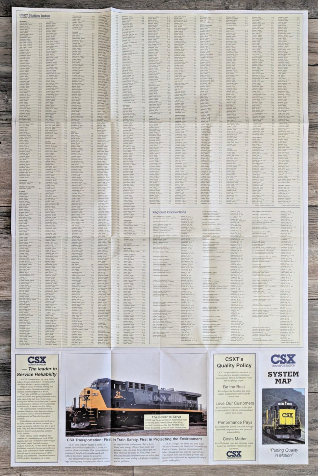 1995 Vintage CSX Transportation Railroad System Map