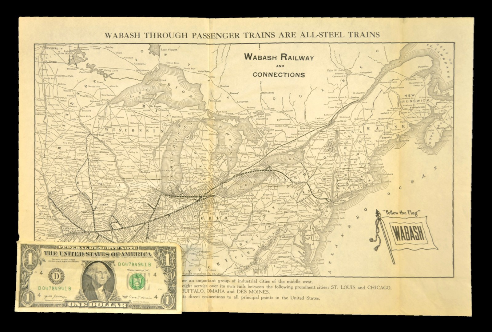ca 1925 WABASH Railroad Map of the WAB Railway Omaha Des Moines Buffalo Chicago
