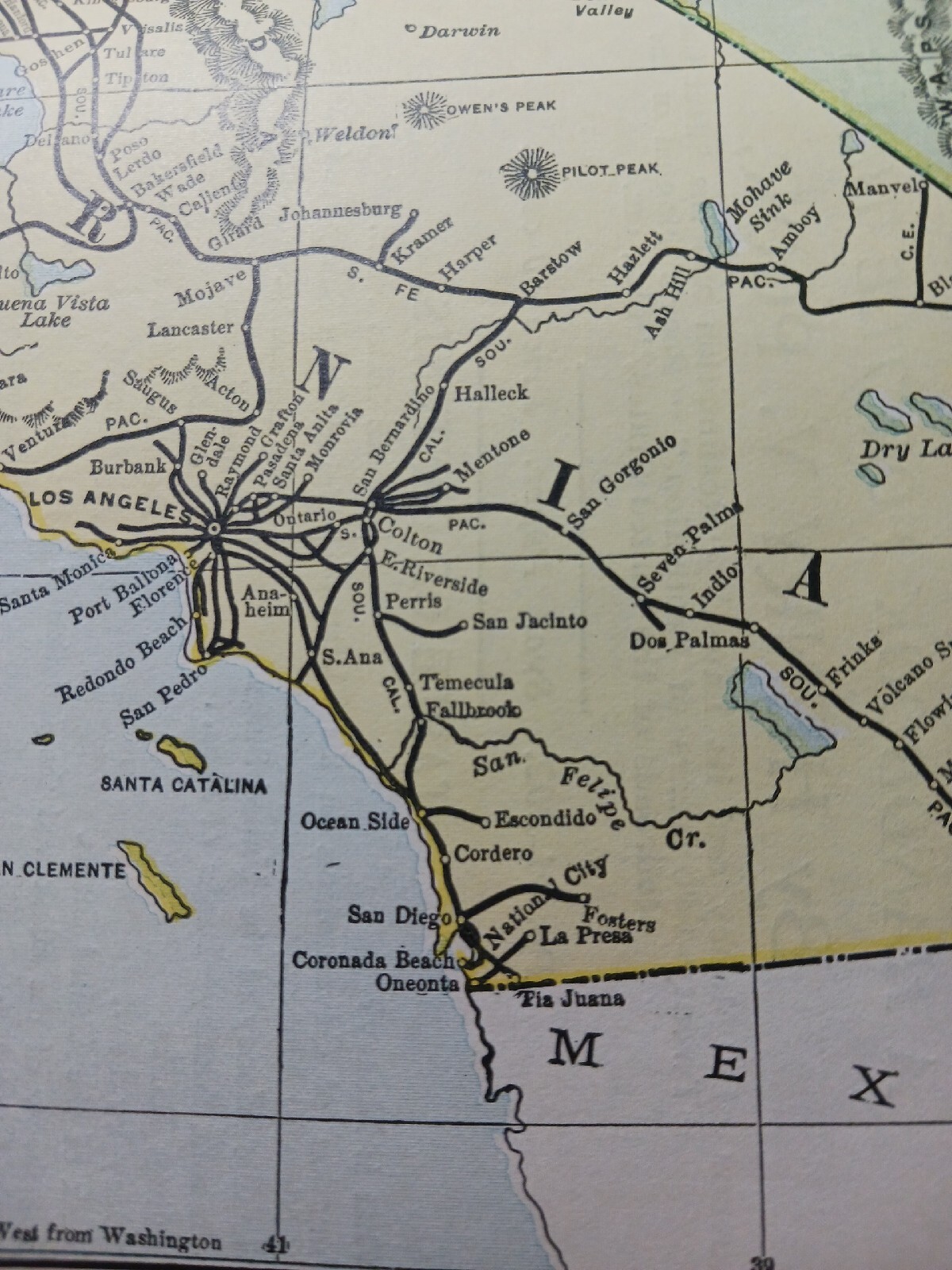☆1898 ORIGINAL Railroad Map CALIFORNIA NEVADA All Train Routes Lines 11″x9″