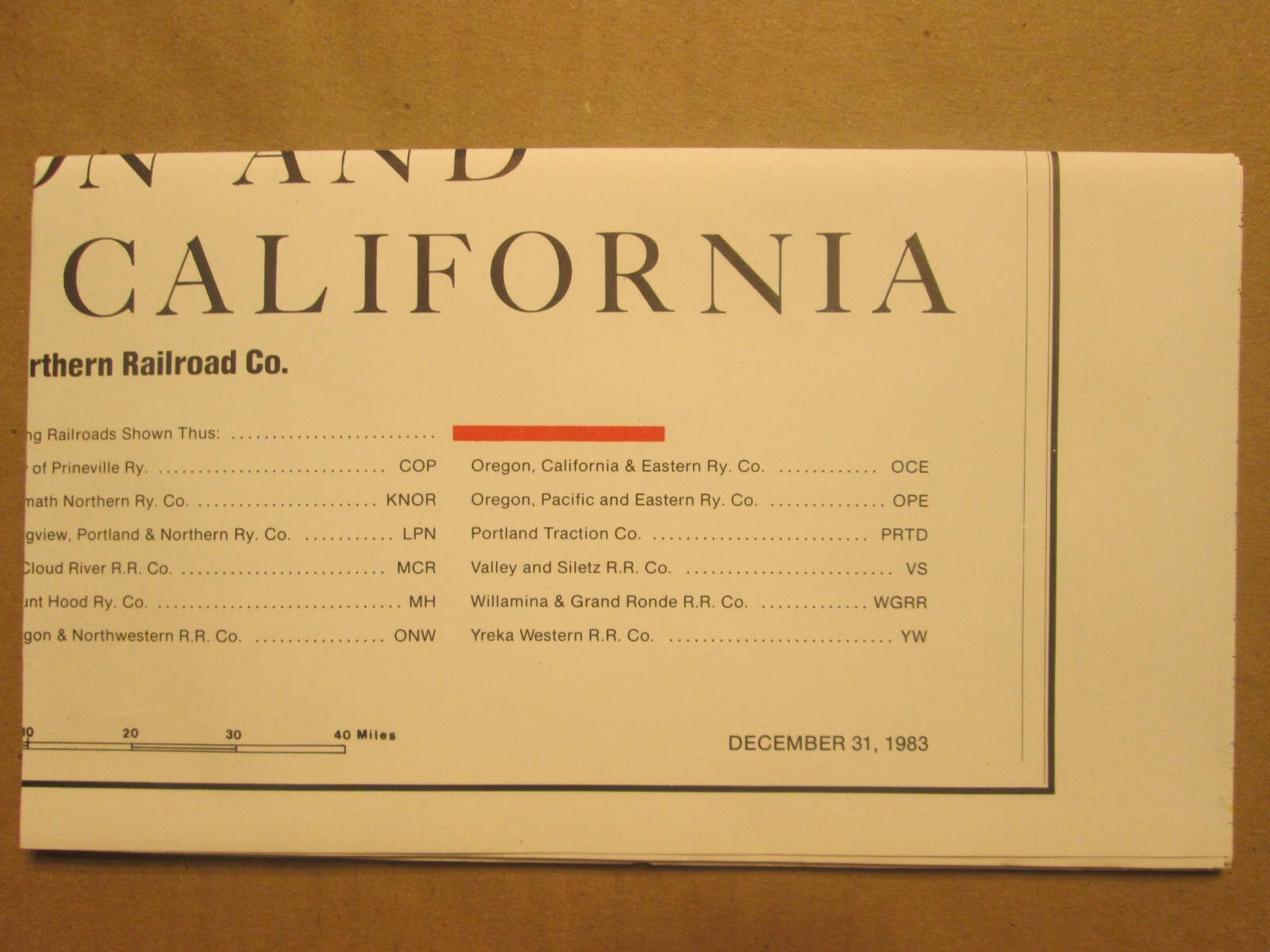 Large 1983 Burlington Northern Railroad Map of Oregon and California
