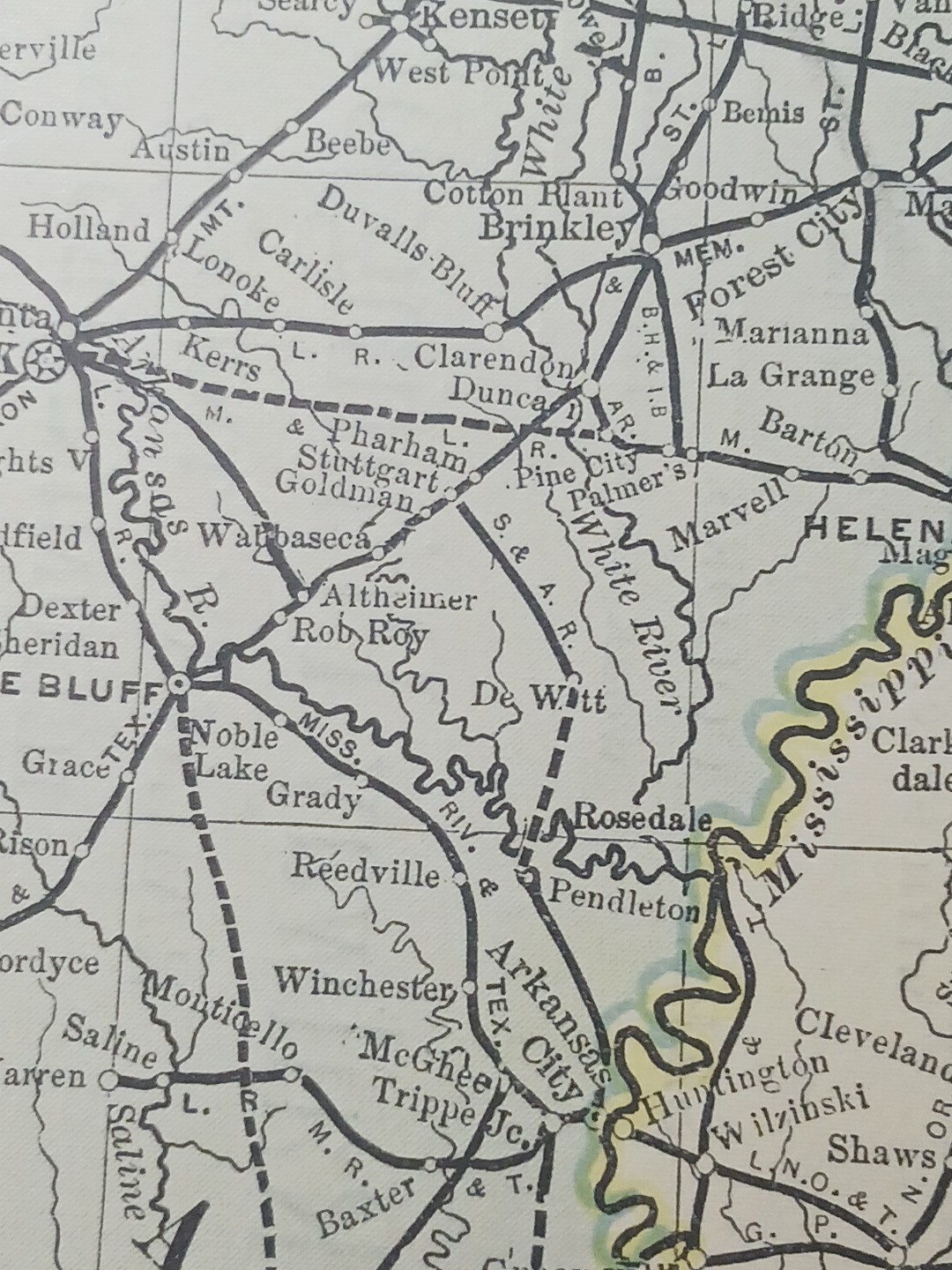 1891 Railroad Map ARKANSAS Mississippi LOUISIANA all Train Route lines 11×9″ RR