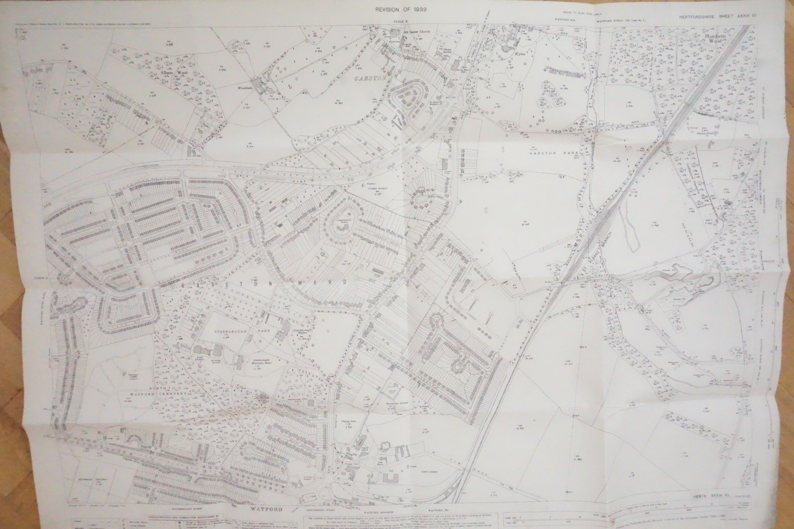 1939 Watford Garston St Albans North London Railway OS Railway Map *