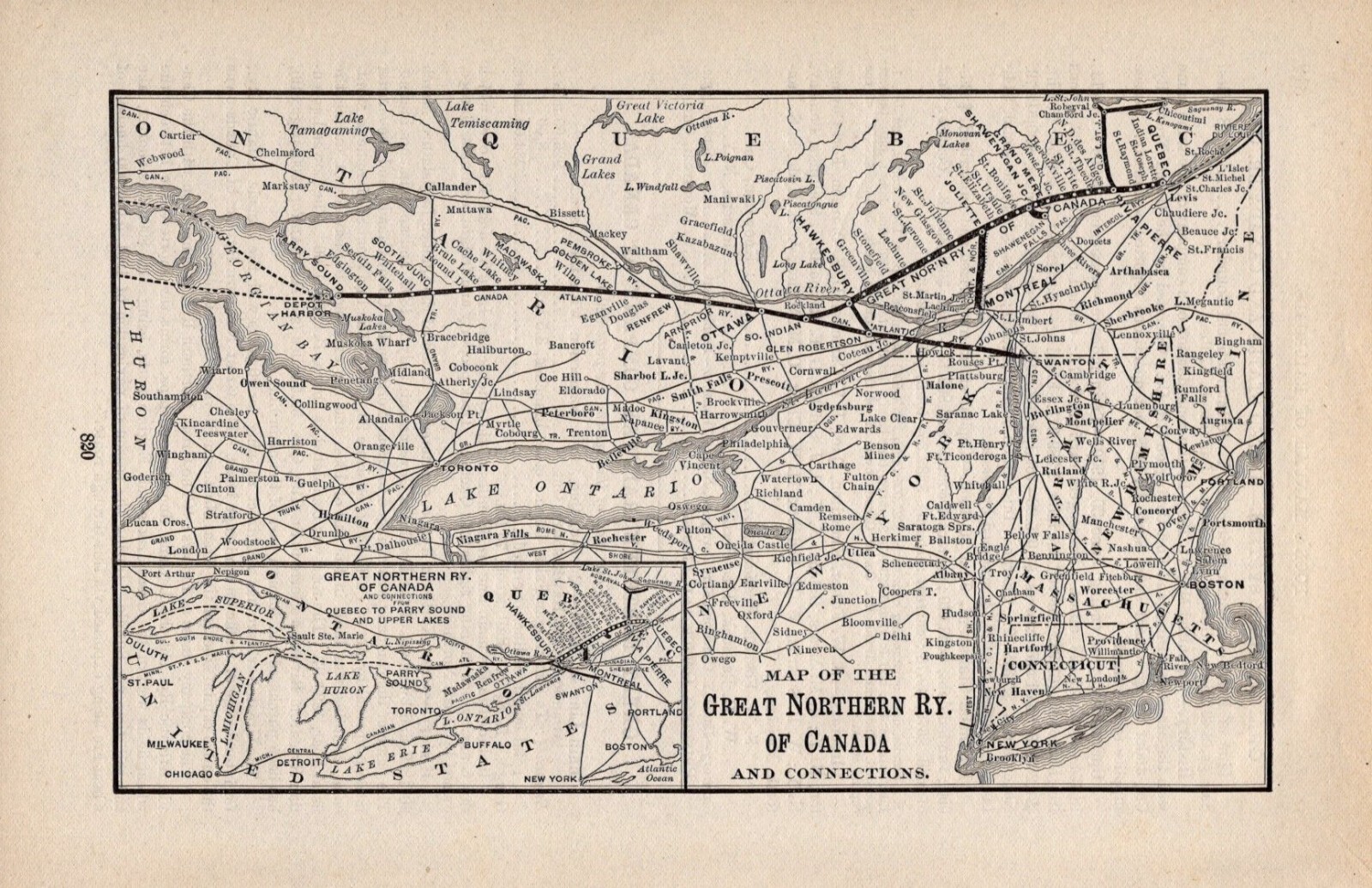 1901 Great Northern Railroad of Canada Vintage Railroad Map 1387