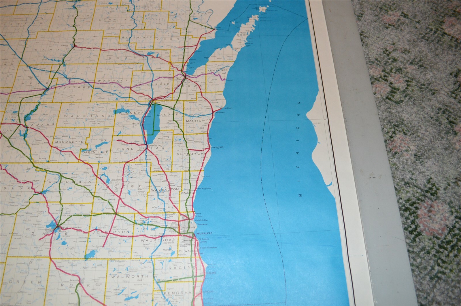 Large 1973 Burlington Northern Railroad Wisconsin Map Poster NO FOLDS