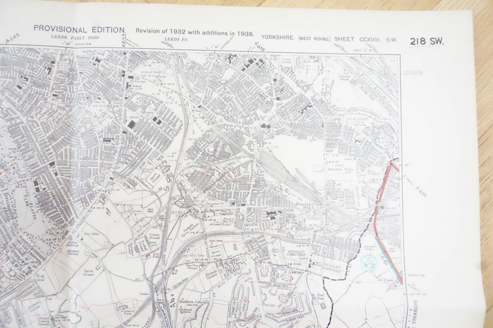 1938 Middleton Churwell Beeston Yorkshire LMS LNER Railway OS Linen Map Ref 57 *