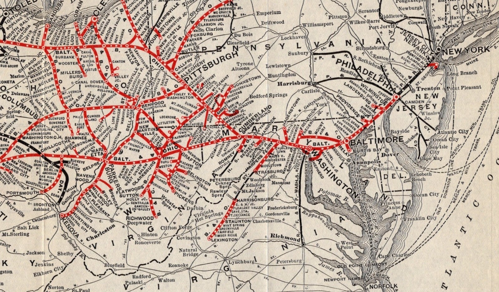 1912 Antique Baltimore & Ohio Railroad Map Vintage Railway Map 2394