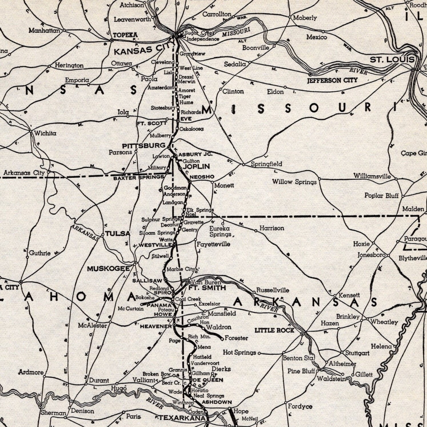 1941 Antique Louisiana & Arkansas Railroad Map L & A Lines Railway Map 2019