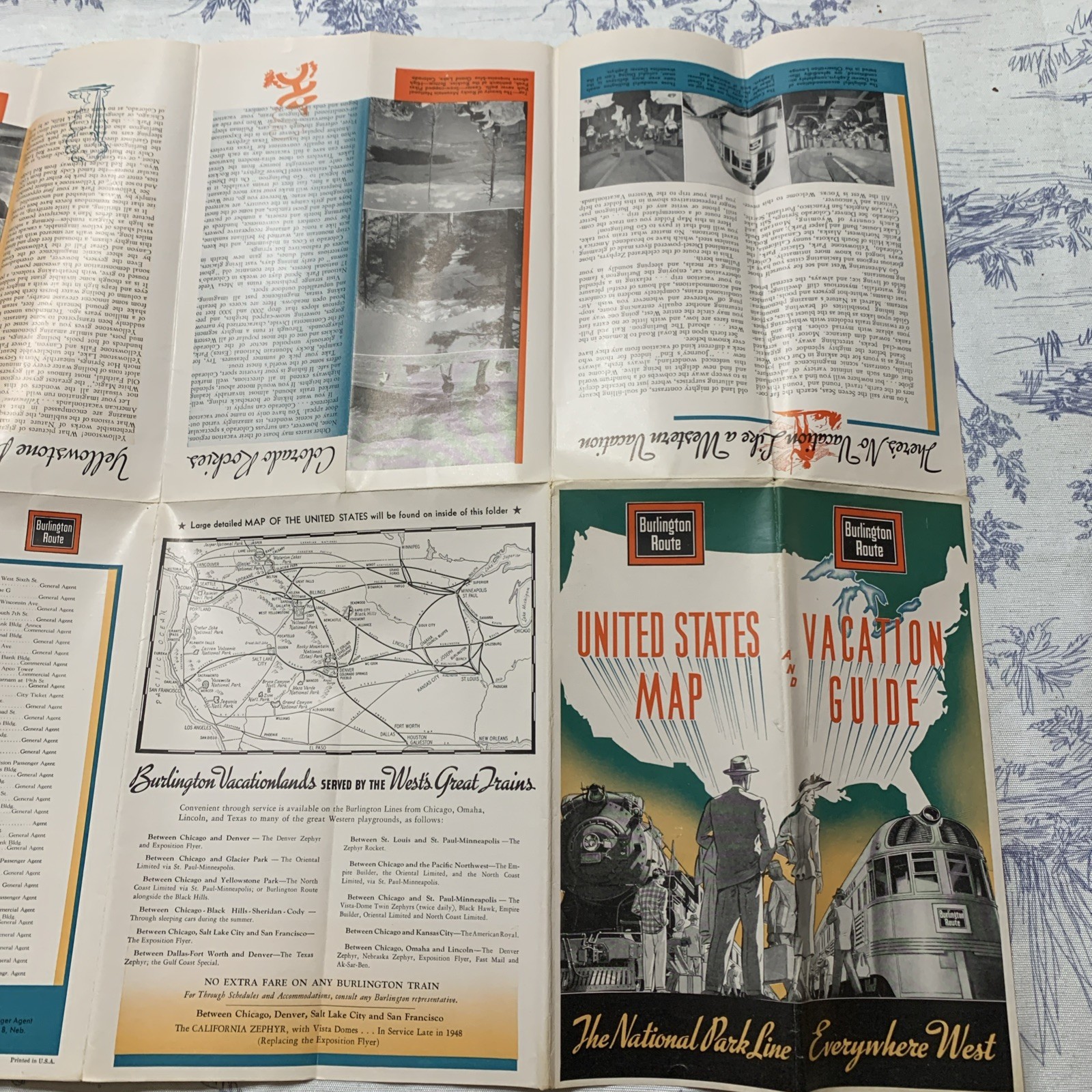 1938 United States Railroad Map Guide Burlington Route Vintage 36×19” USA Large