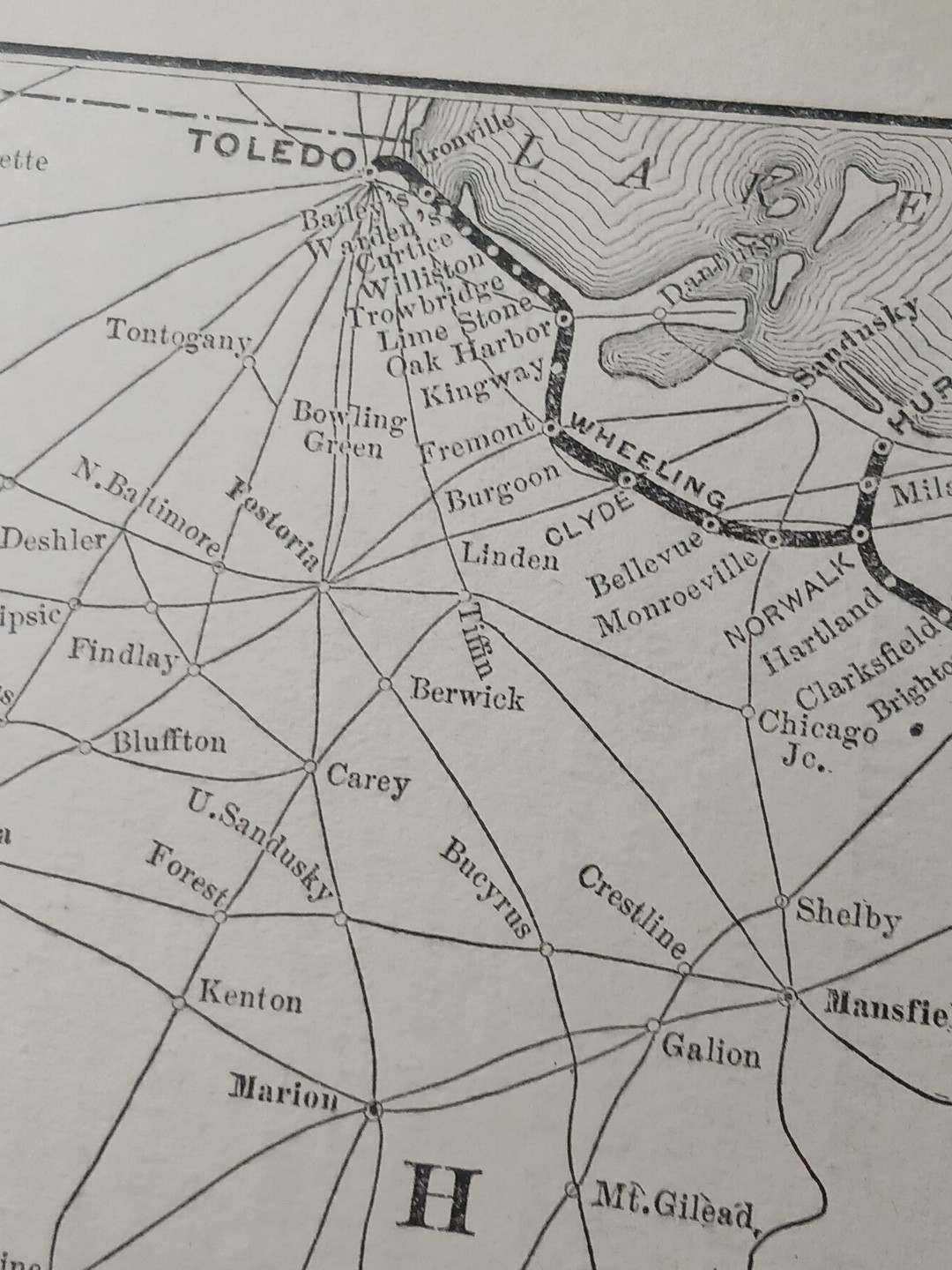 1892 Antique Railroad Map WHEELING & LAKE ERIE RAILWAY all Train Route Lines