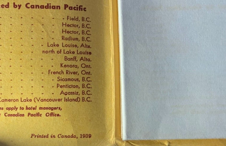 Rare 1939 Canadian Pacific Lines Rail Road Full Size Pull Out Service Map