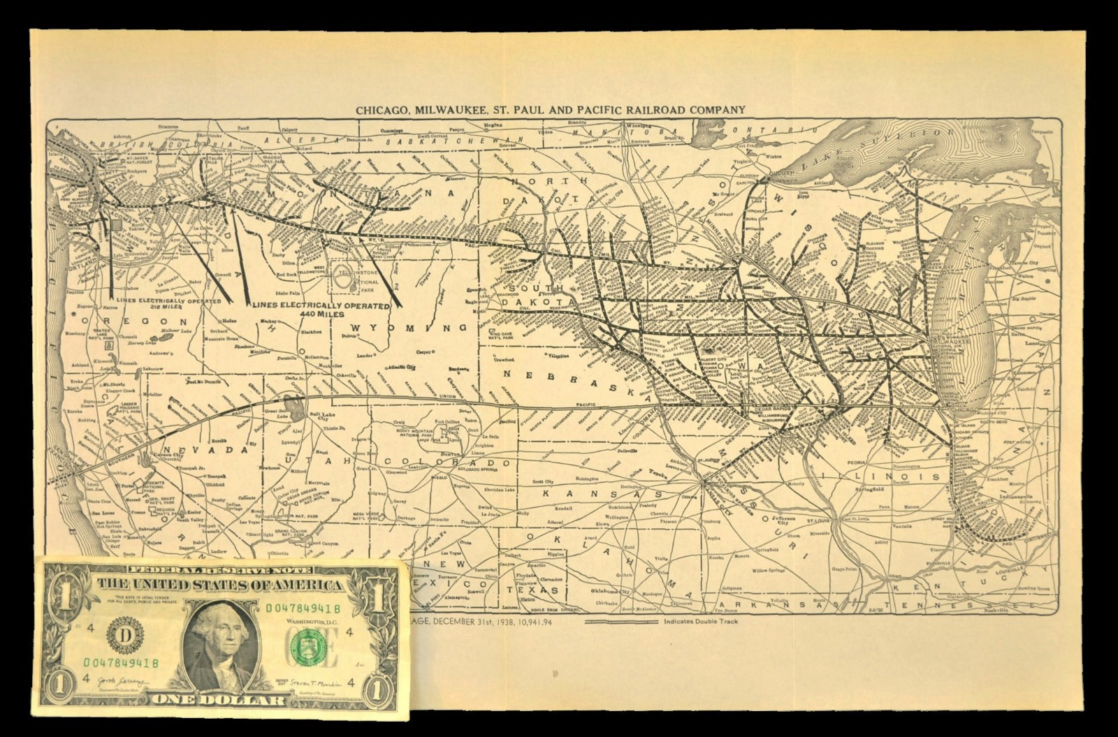 1938 Chicago Milwaukee St Paul & Pacific Railroad Map Original Double Track