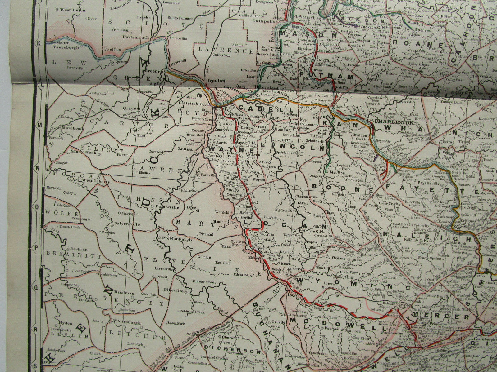 VA WV 1892 WESTERN VIRGINIA & W WEST VIRGINIA Cram RAILROAD Map. KANAWHA RR