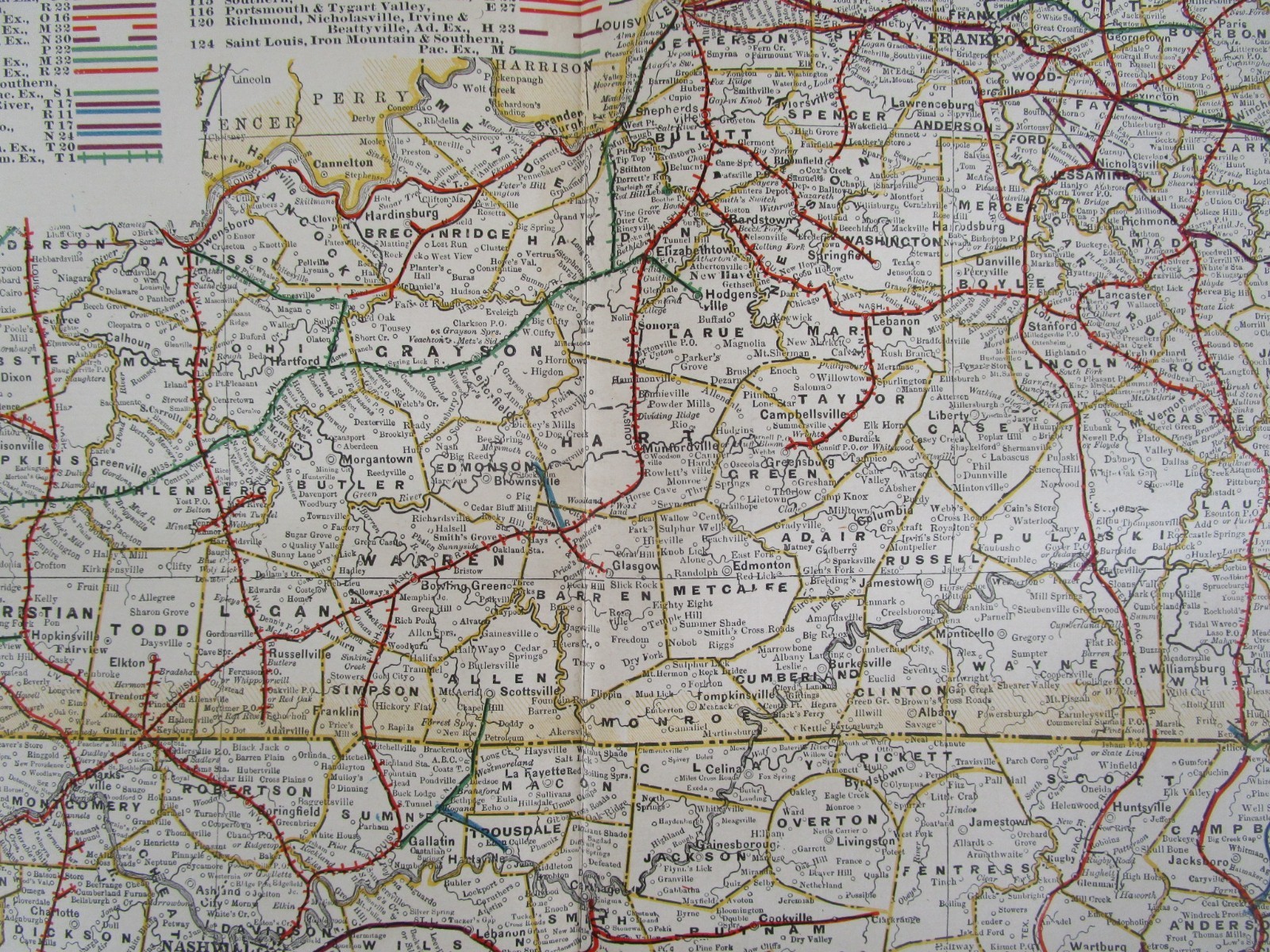 KY TN 1898 FULL STATES KENTUCKY & TENNESSEE Cram RAILROAD Map. JELLICO BIRD EYE