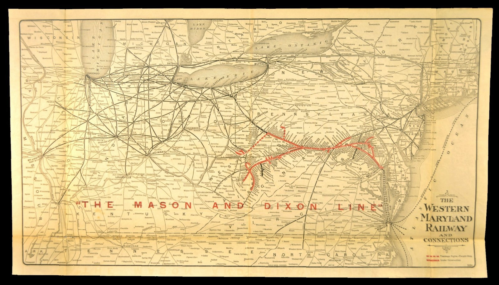Antique WESTERN MARYLAND RAILWAY Map WM Railroad LARGE Mason Dixon Line