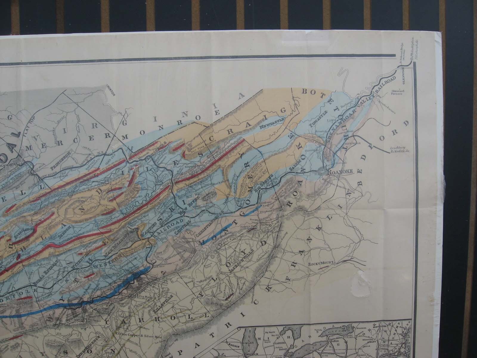 1883 SOUTH WEST VIRGINIA VA MINERAL RESOURCE RAILWAY MAP C R BOYD