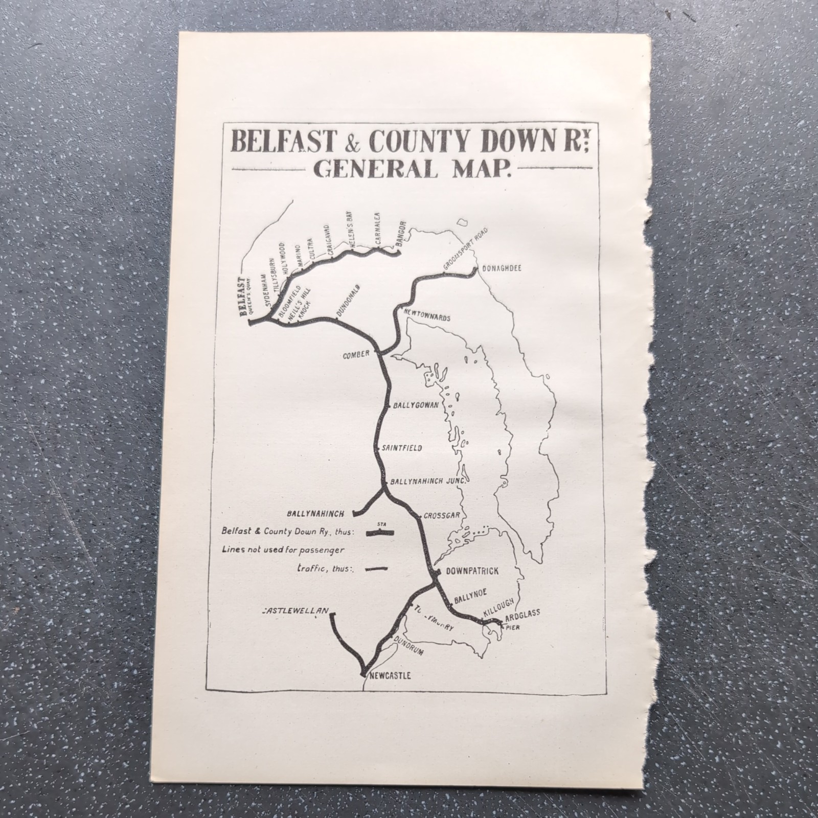 Original 1923 Railway Map of Belfast and County Down Railway General Map