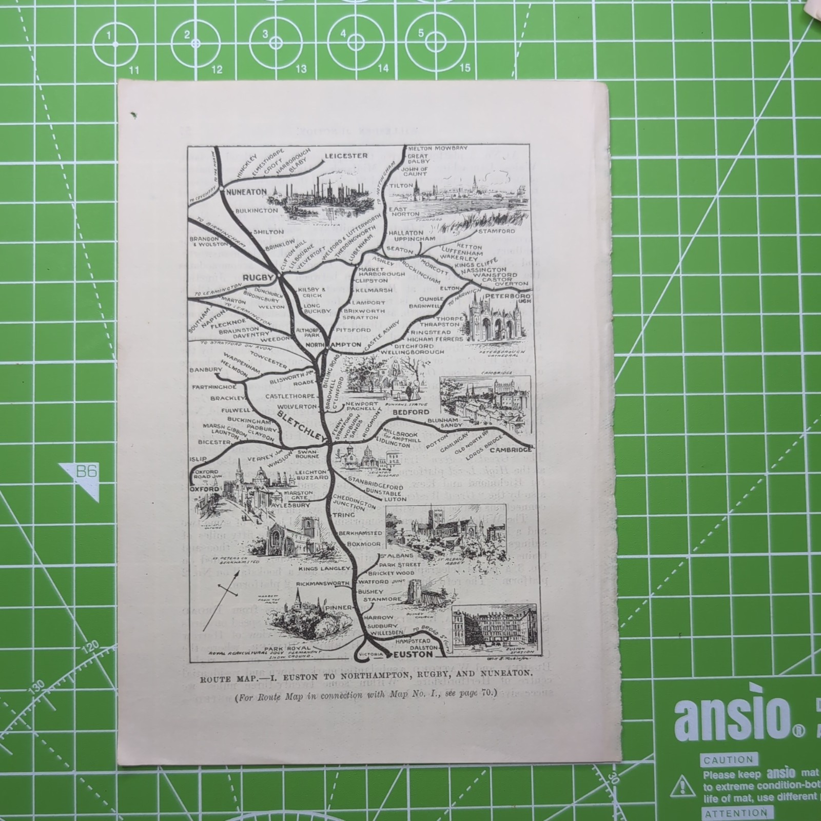 Original 1912 LNWR Route Map Euston To Northampton Rugby And Nuneaton