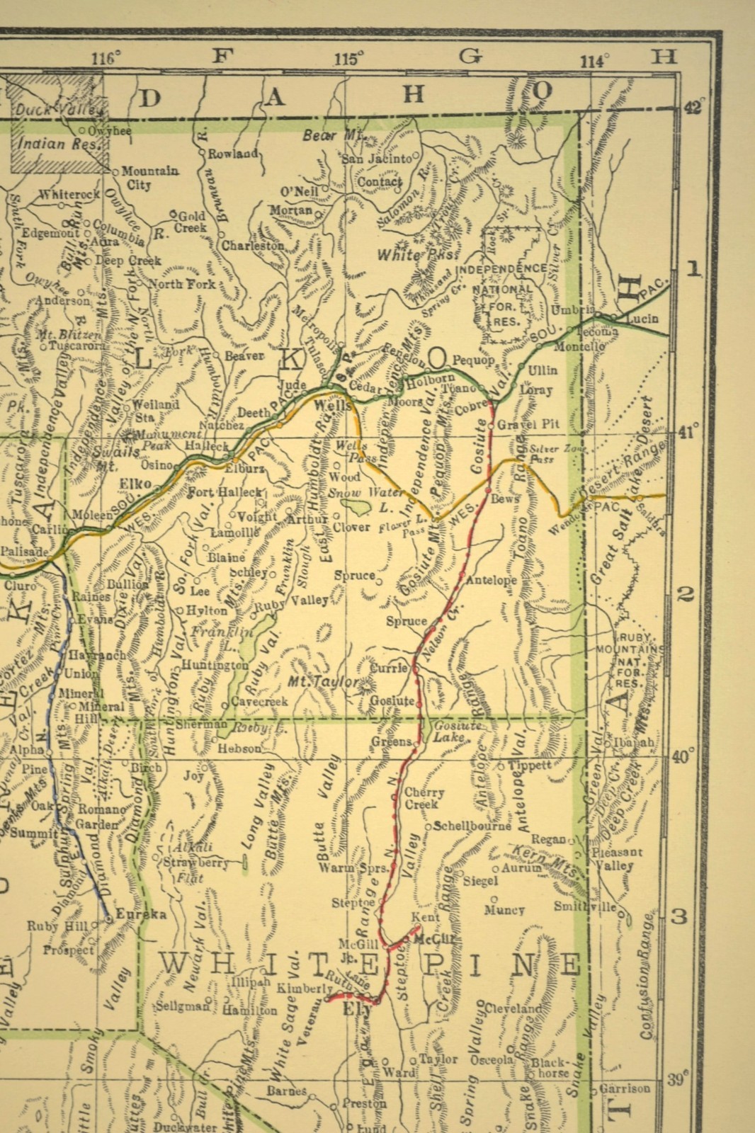 1914 Antique Map of NEVADA Railroads Map ORIGINAL Atlas Southern Pacific DATED