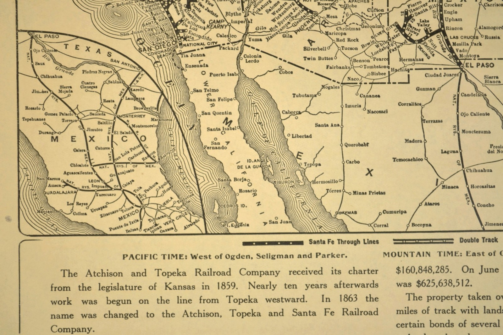 ca 1915 Santa Fe Railroad Map Original Double Track Kansas City San Francisco