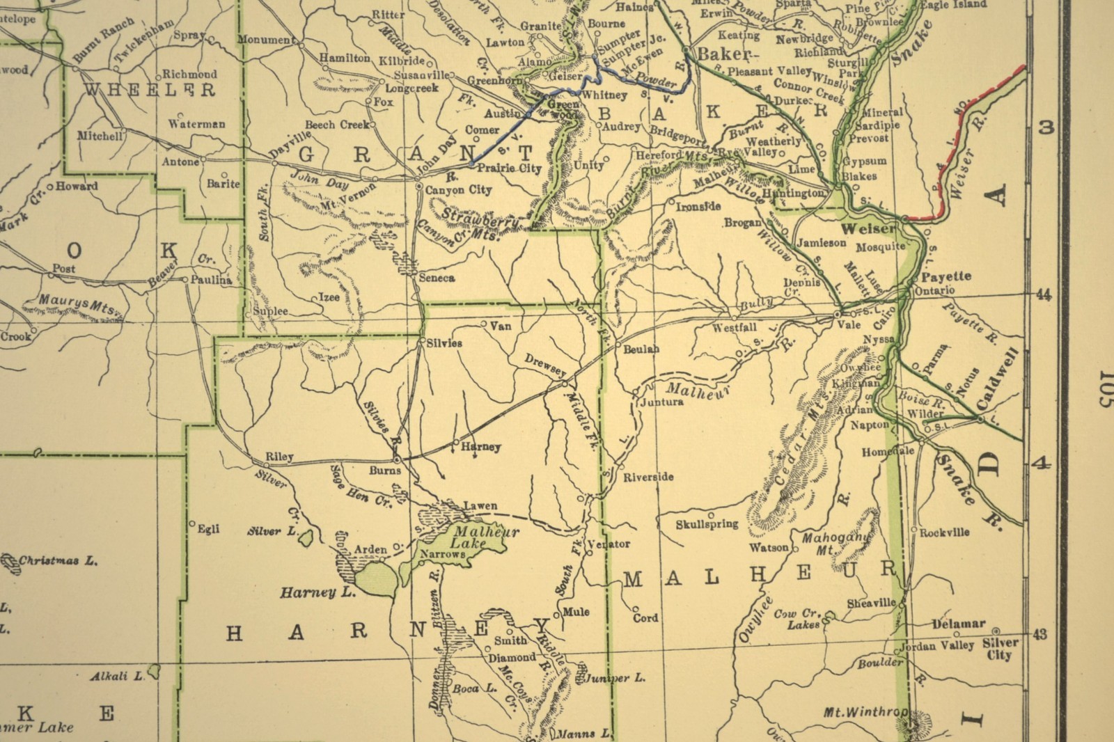 1914 Antique Map of OREGON Railroads Map ORIGINAL Atlas Map OWR&N RR DATED