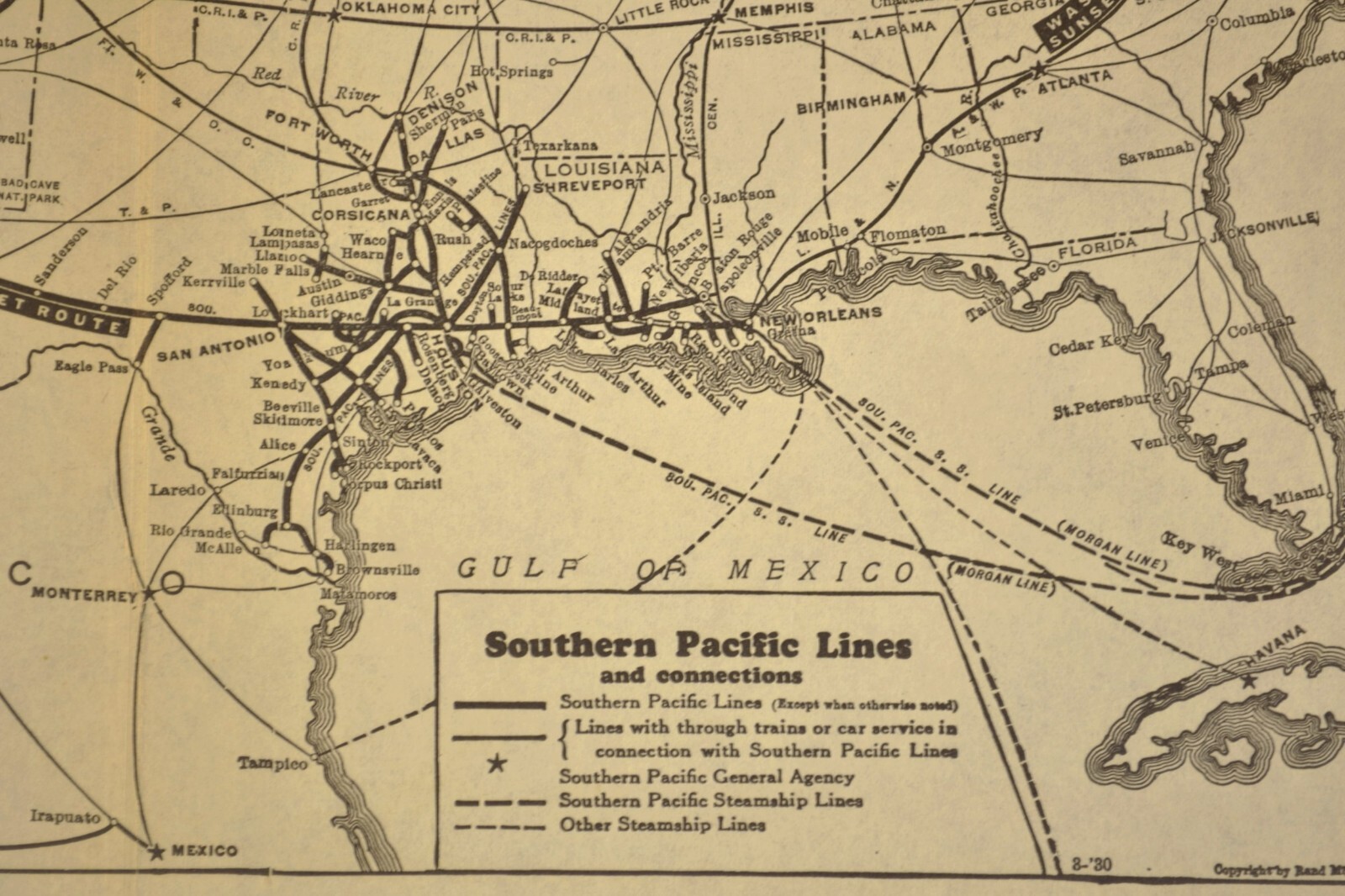 1930 Vintage SOUTHERN PACIFIC Railroad Map Original Railway Map Antique