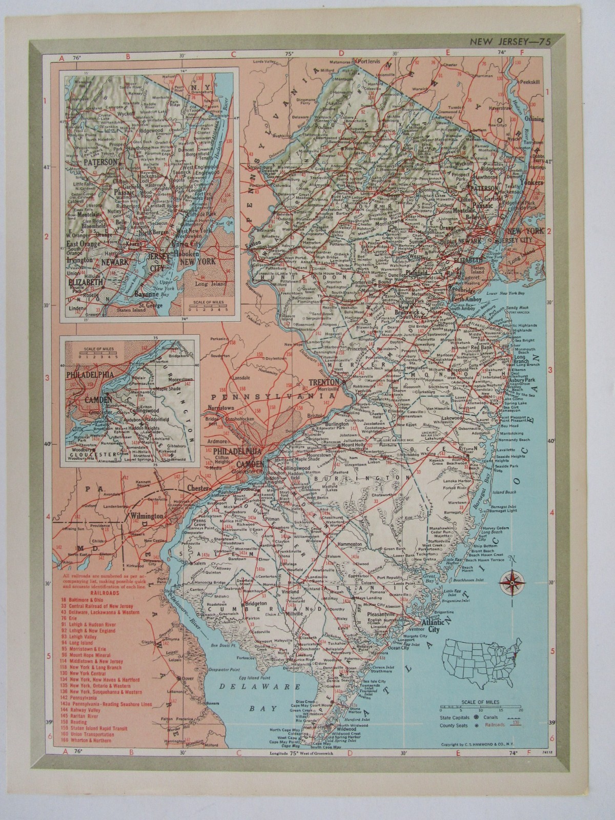 NJ NM 1951 NEW JERSEY RAILROAD Map. MORRISTOWN & ERIE RR ~or~ NEW MEXICO
