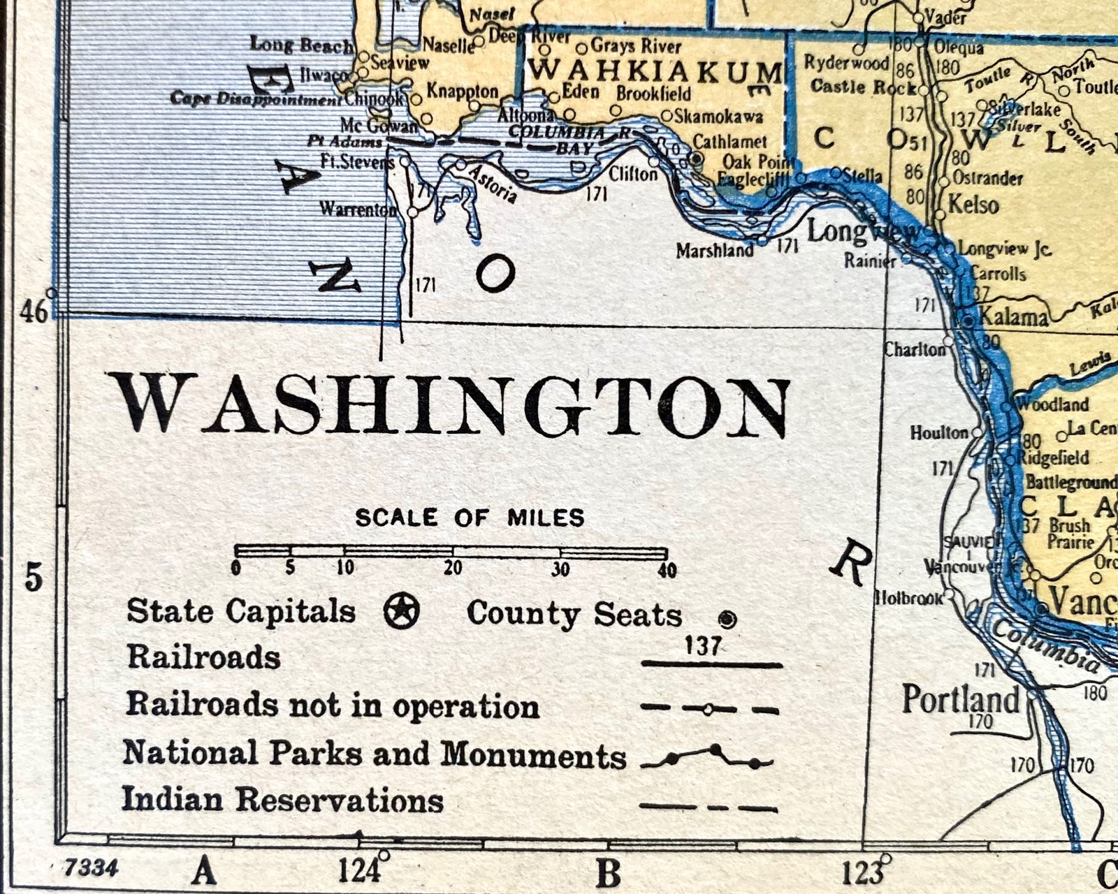 WEST VIRGINIA & WASHINGTON 1935 County & Railroad Maps. Hammond & Co. 9×12″ VG-F
