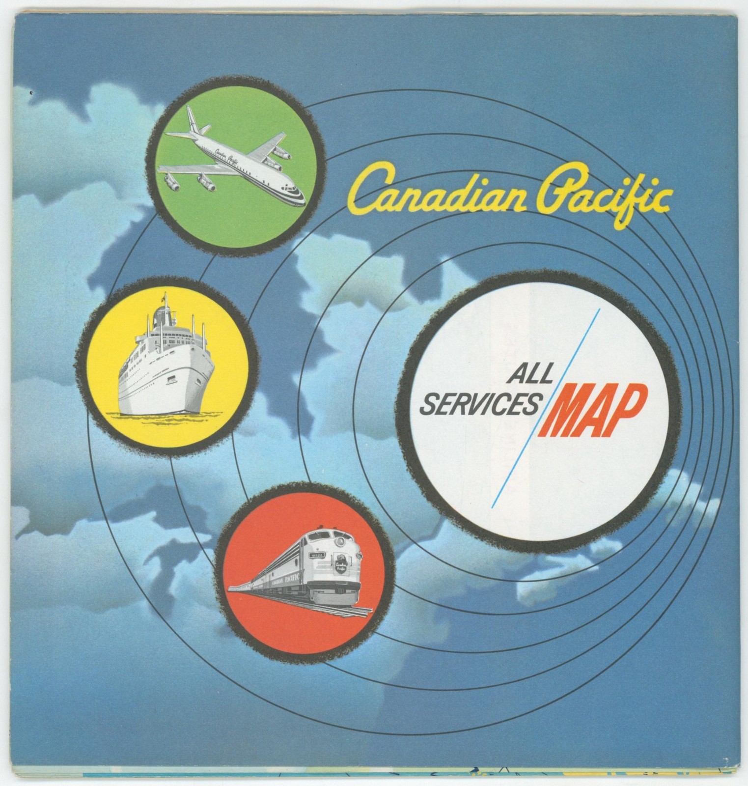 1969 Canadian Pacific Railways (CP)All Services Wall Map Train Steamship Air CAN