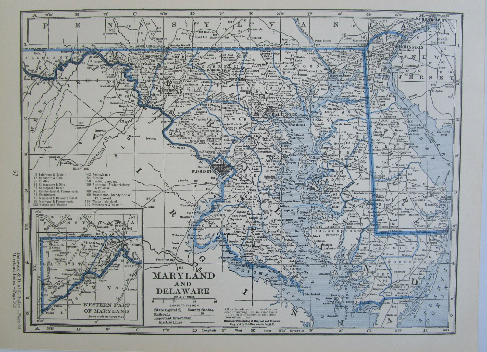 MD DE MA 1933 MARYLAND DELAWARE RAILROAD Map CHAFFEE RR ~or~ MASSACHUSETTS RI