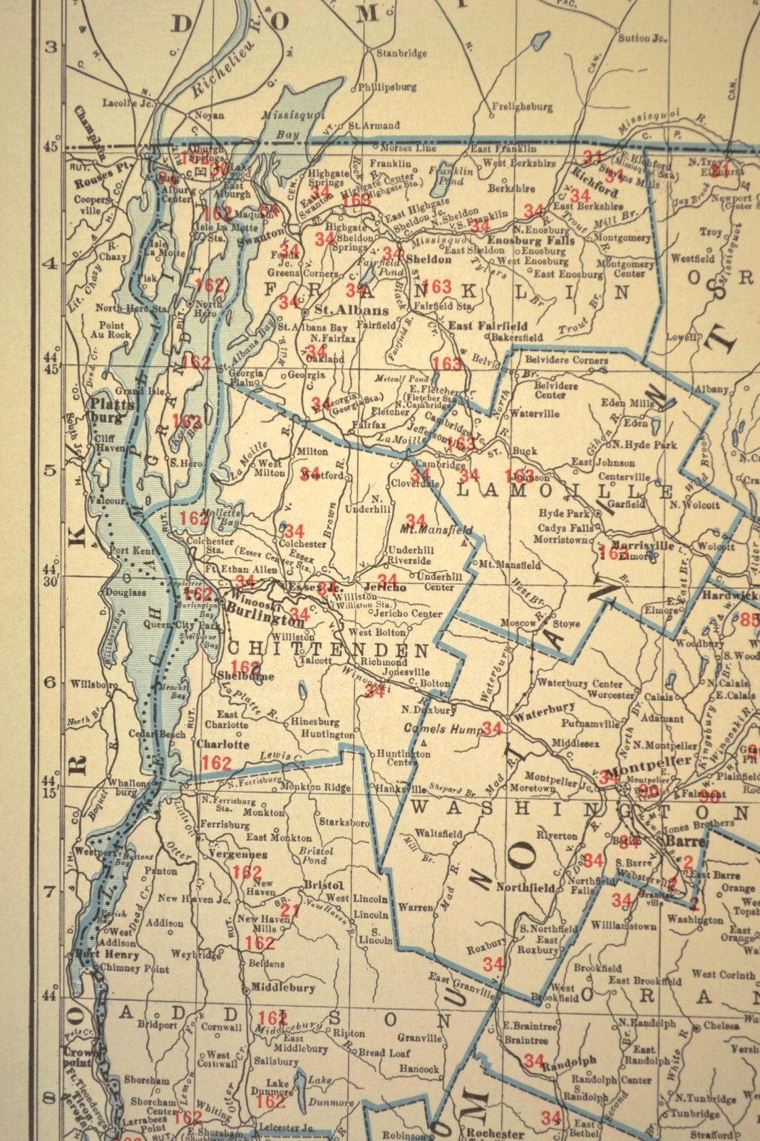 Vintage NEW HAMPSHIRE Railroad Map Vermont Boston & Maine LARGE Original Antique