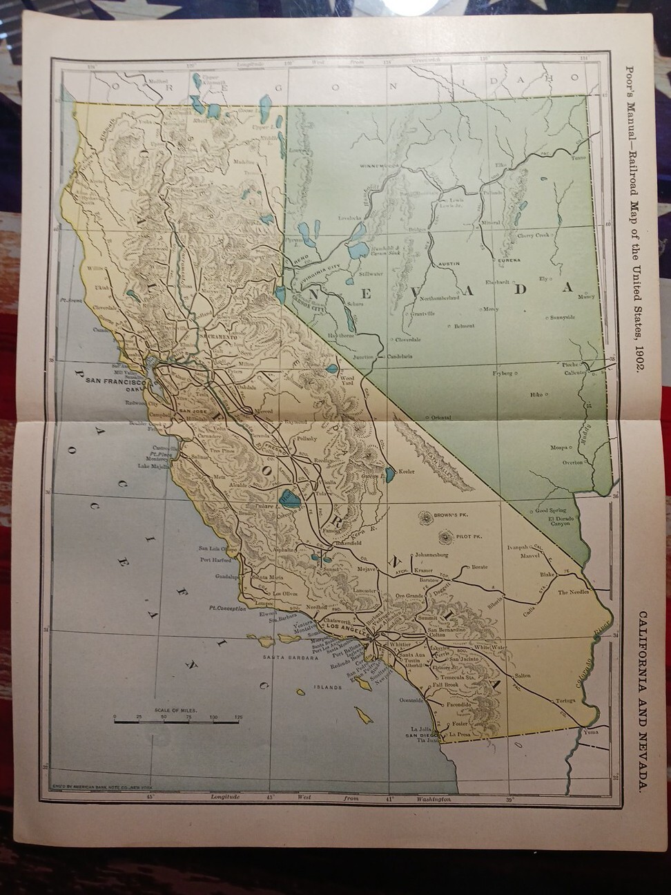 1902 Train Route Map CALIFORNIA & NEVADA All Railroad Lines Stations 11×9″ Dated