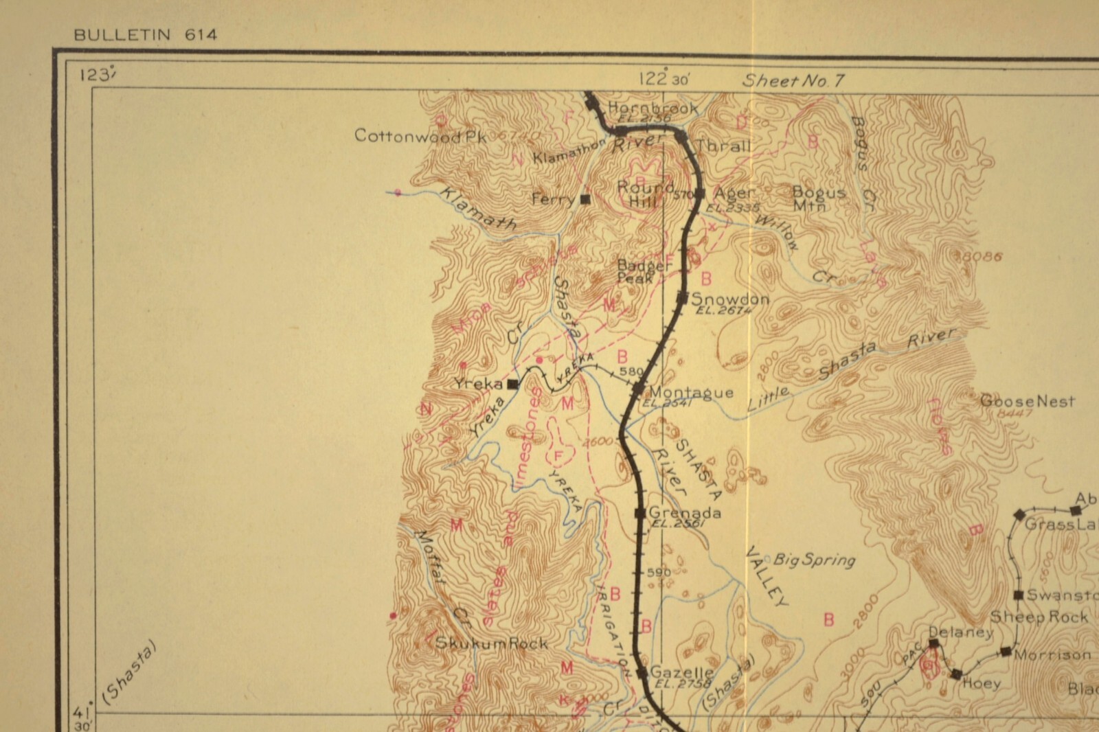 1915 Southern Pacific Railroad Map Mt Shasta Route Weed California Geological