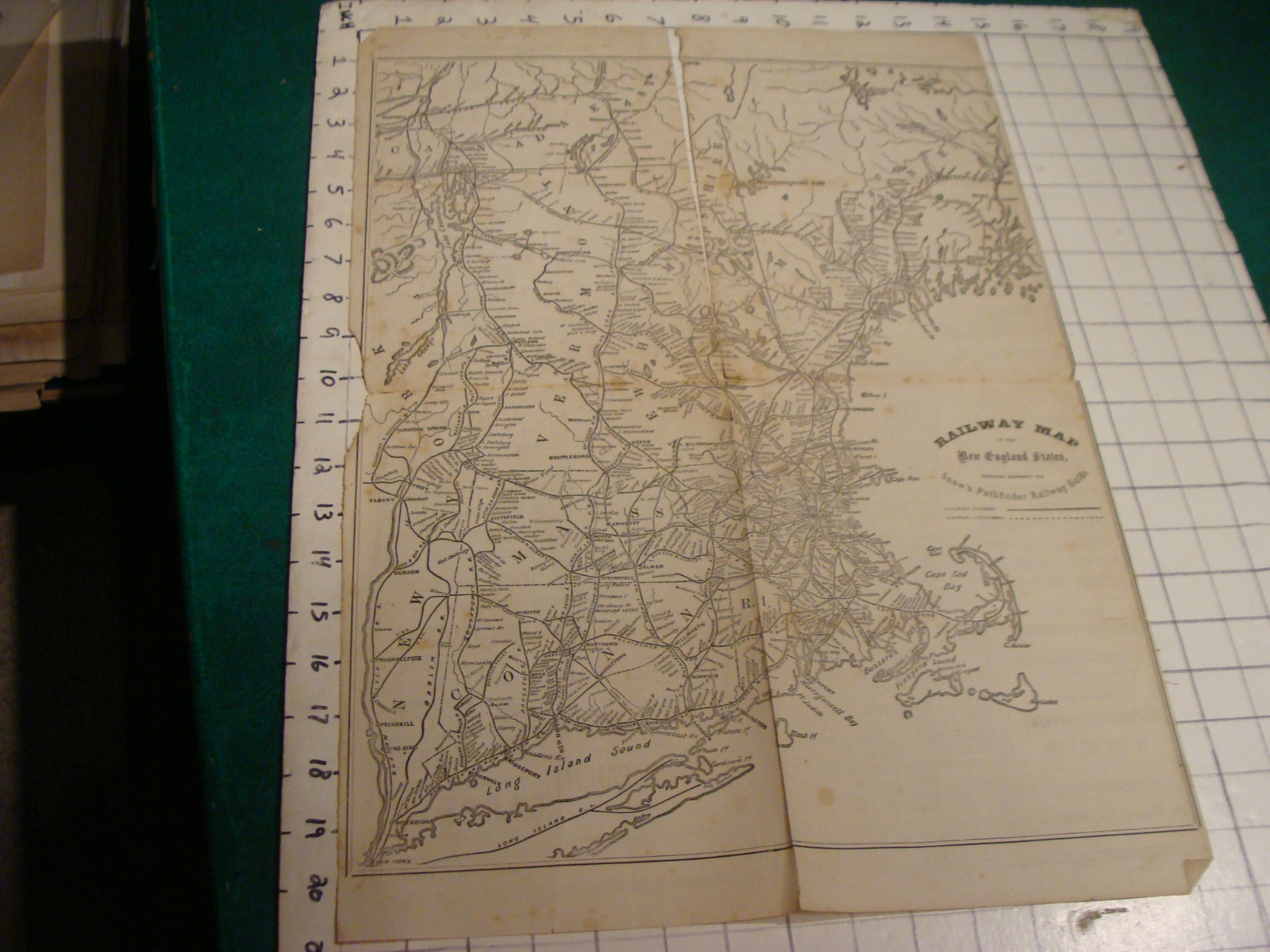 1873 RAILWAY MAP of the New England States SNOWS PATHFINDER RAILWAY GUIDE