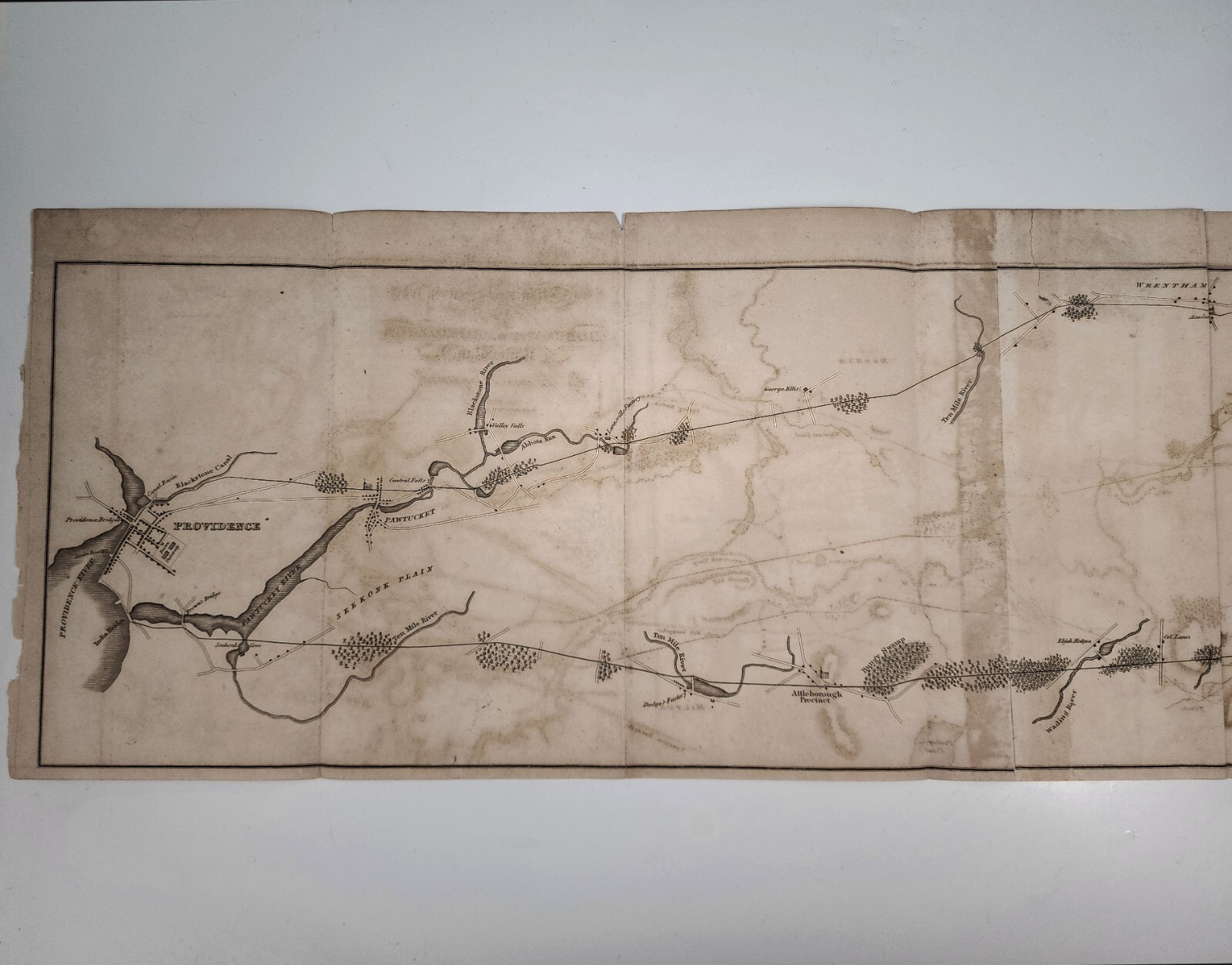 Antique 1828 Boston & Providence B&P Railroad Map Proposed Railway Route Survey