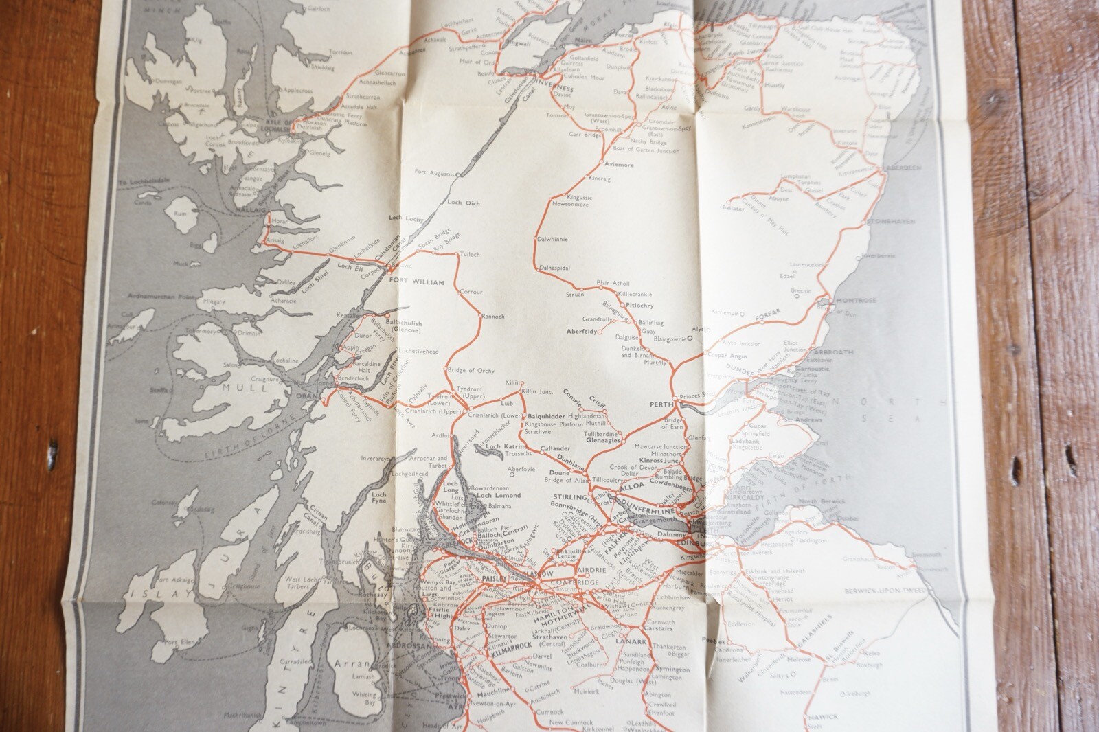1957 British Rail Scottish Passenger Network Railway System Map VGC
