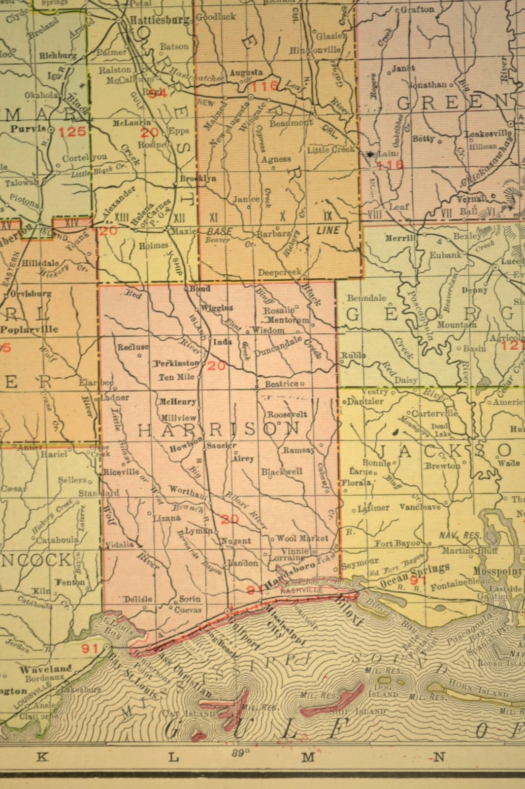 1911 Antique Mississippi Railroad Map ORIGINAL Atlas Map Y&MV RR GSI RR DATED