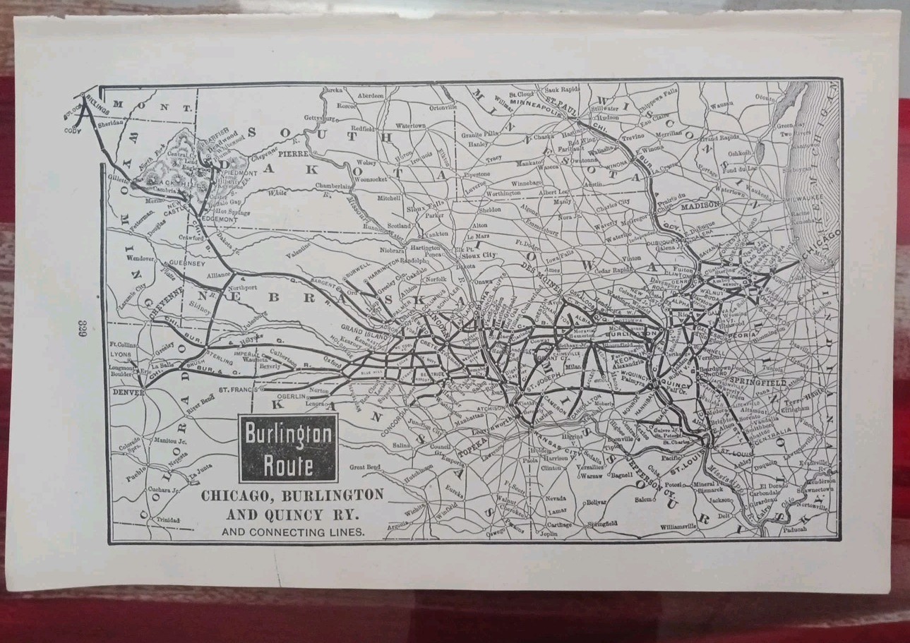 1905 RAILROAD Map BURLINGTON ROUTE Chicago Burlington & QUINCY Railway All Lines