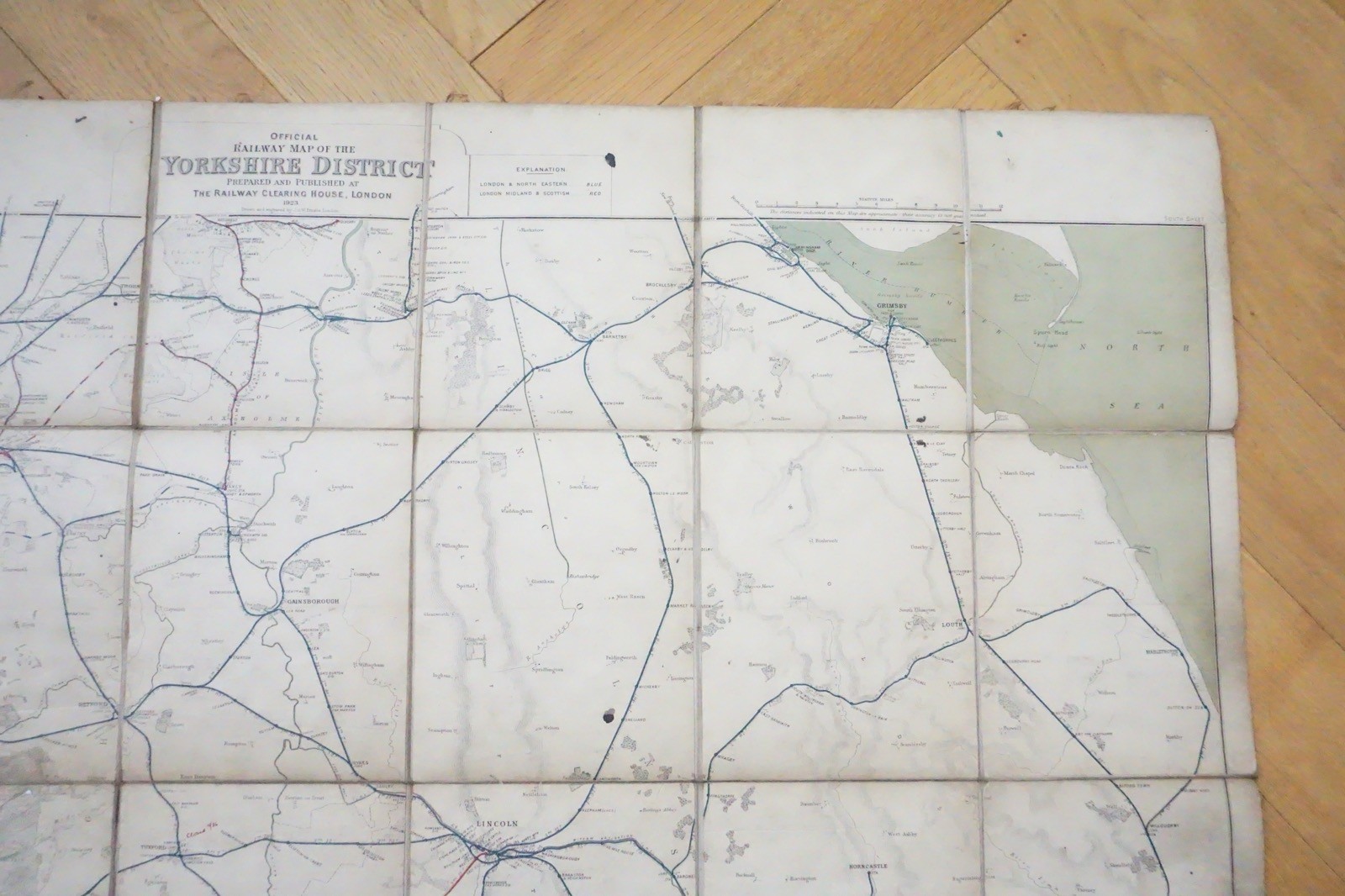 1923 Railway Clearing House RCH Map of Yorkshire District Linen Backed