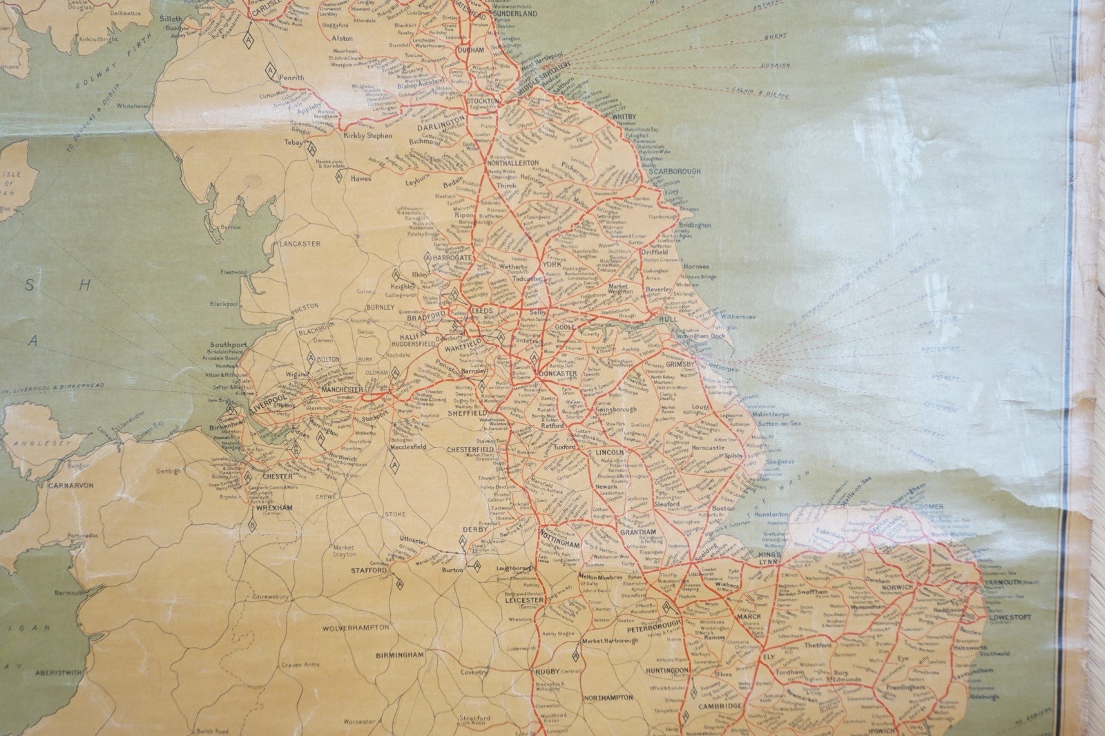 LNER Railway Map Linen Backed for Display in Train Station c1930s