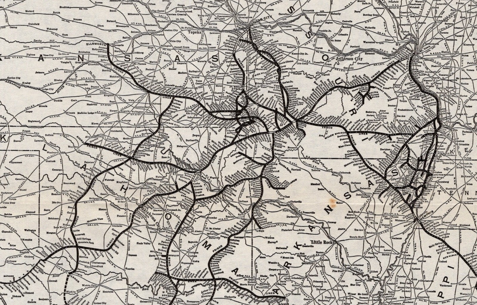 1930 Antique St Louis San Francisco Railway Map Vintage Railroad Map 2351