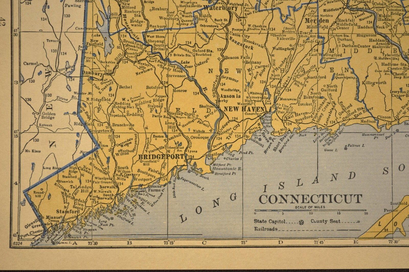 ca1939 CONNECTICUT Railroad Map Depot Towns Historic NH RR Original Atlas Map