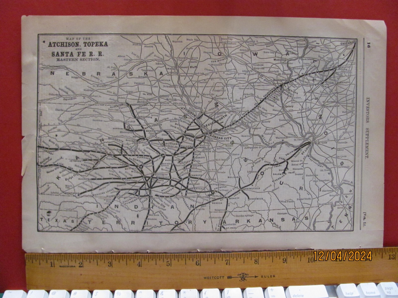 1890 ATCHISON TOPEKA & SANTA FE RAILROAD EASTERN SECT. ORIGINAL SYSTEM ROUTE MAP