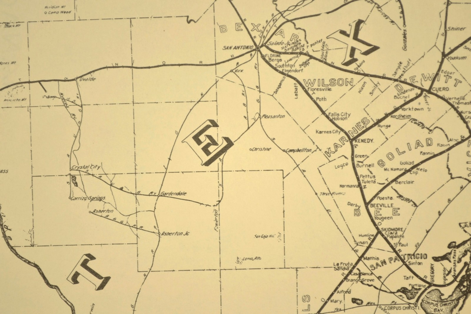 Southern Pacific Railroad Map Victoria Division Sunset Route T&NO Corpus Christi