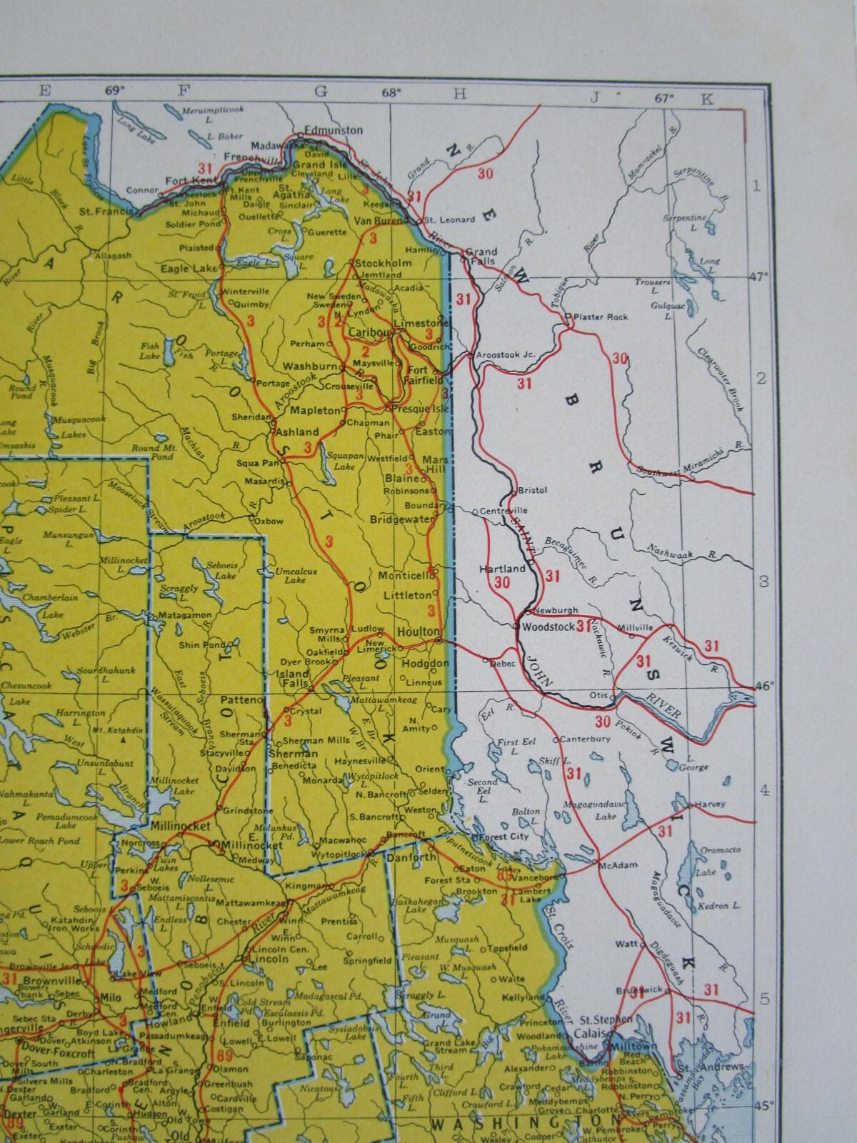 LA ME 1942 LOUISIANA RAILROAD Map OUACHITA & N’WSTRN RR ~or~ MAINE. MONSON RR