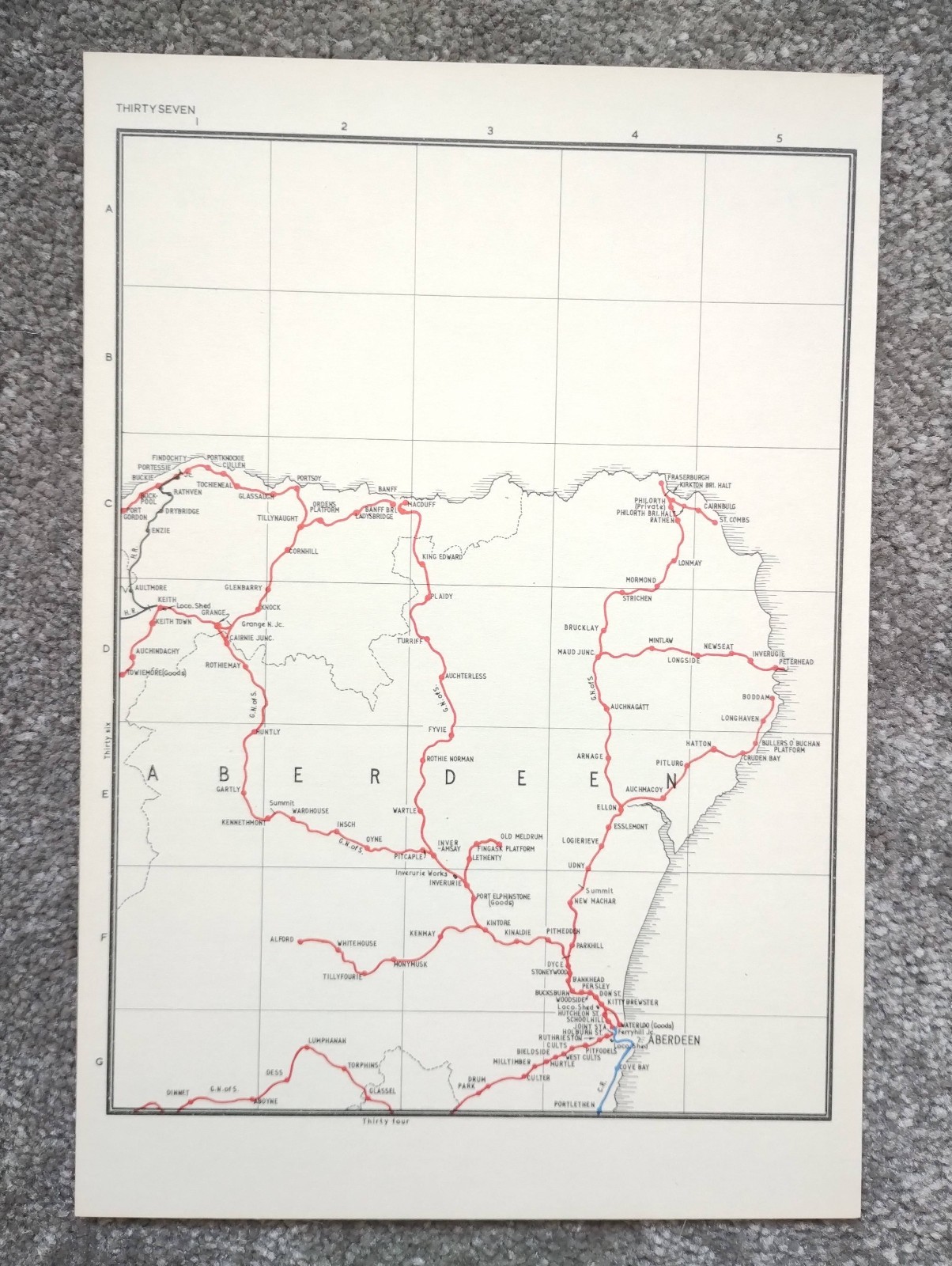 Vintage 1980 map showing Pre Grouping Rail Lines of Aberdeen
