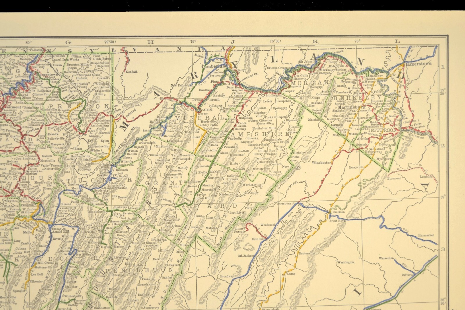 1914 Antique Map of WEST VIRGINIA Railroads Map ORIGINAL Atlas Map B&O RR DATED