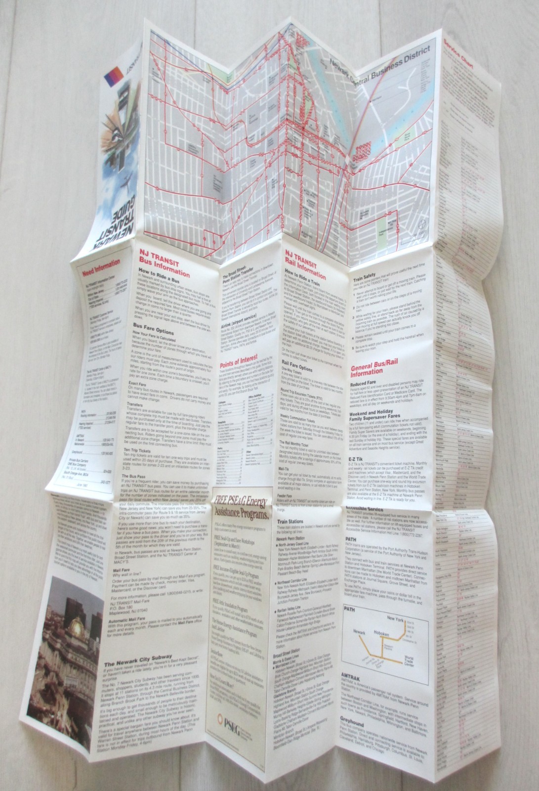 Vintage June 1990 New Jersey Transit NJT Newark Transit Guide Map NJ