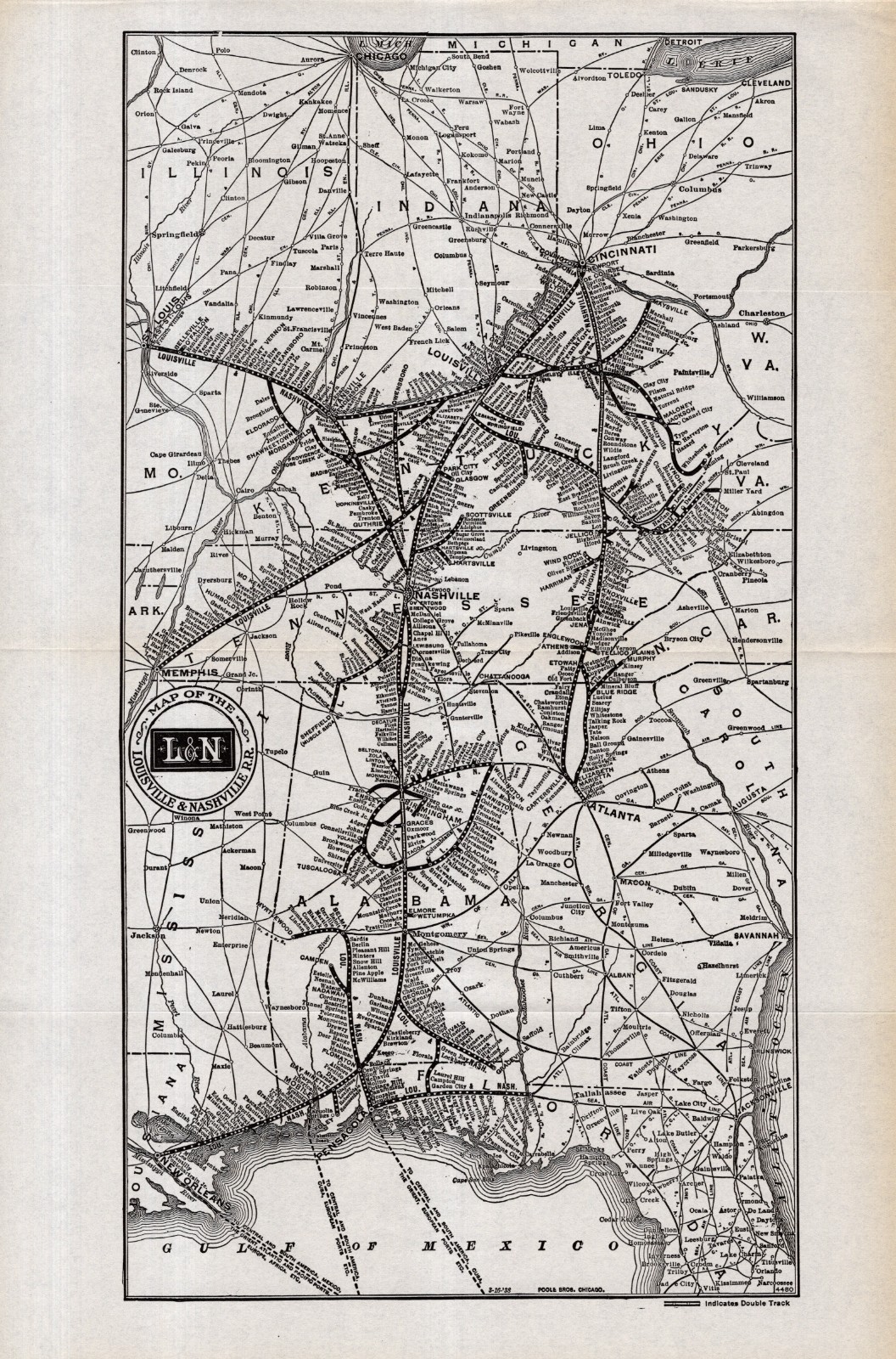1938 Antique Louisiana & Nashville Railroad Map L&N Railroad Railway Map 2868