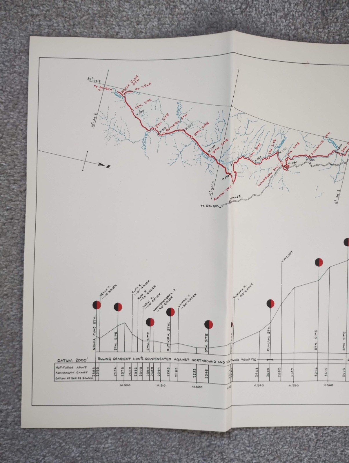 1952 Original East African Railways Map of Route: Ngaka to Makumbako (Tanzania)