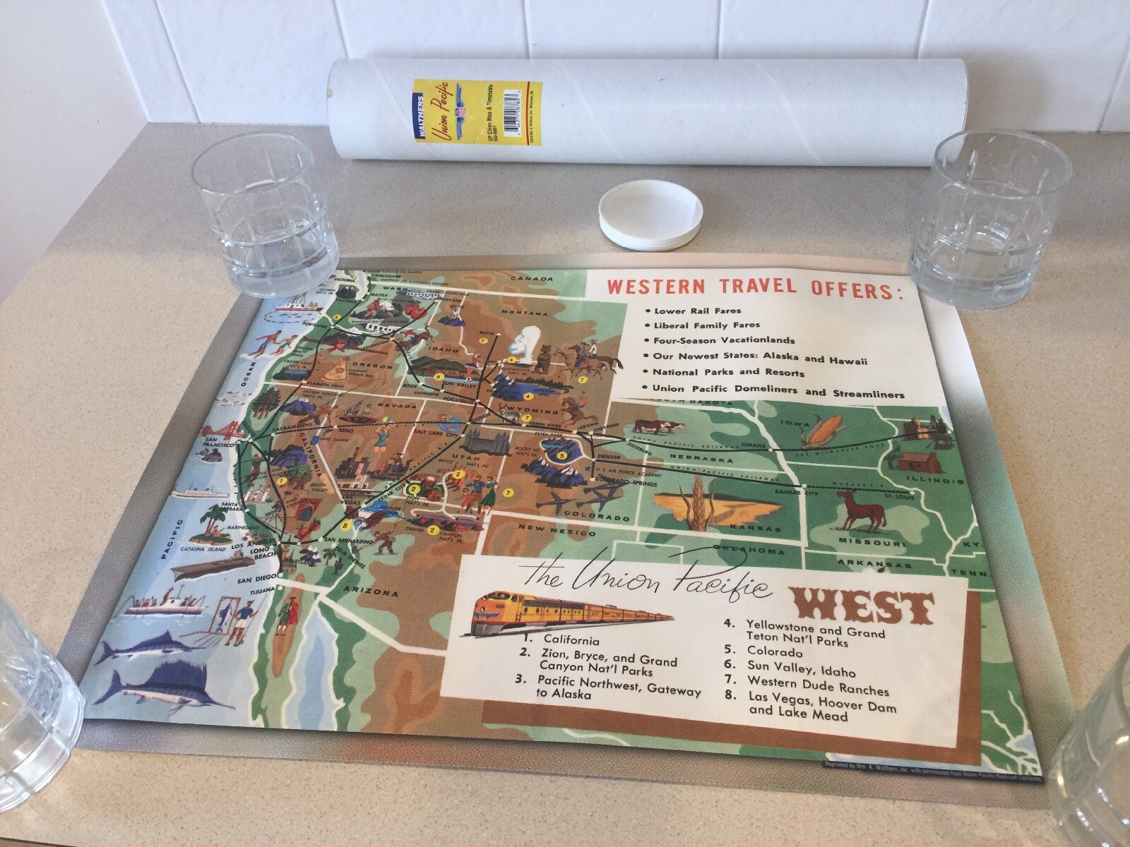 Union Pacific West Line Map Poster Time Tables Old Railroad Train UPRR Walthers